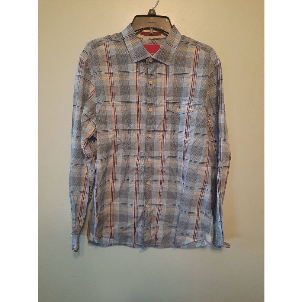 Tommy Bahama Size L Blue Plain Cotton Long Sleeve Button Up Shirt